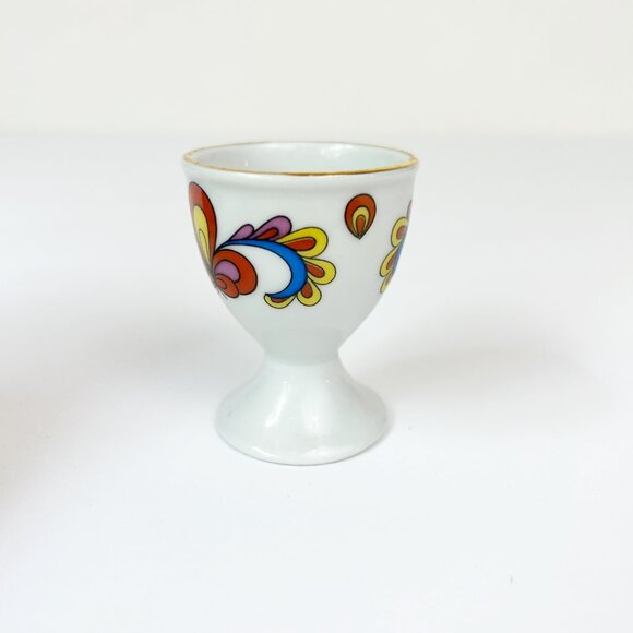 PORSGRUND Farmers Rose Footed Egg Cup Gold Trim Norway Single Cup MCM - Picture 4 of 8